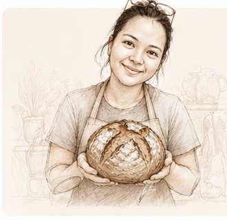 Illustration of a baker kneading sourdough by hand